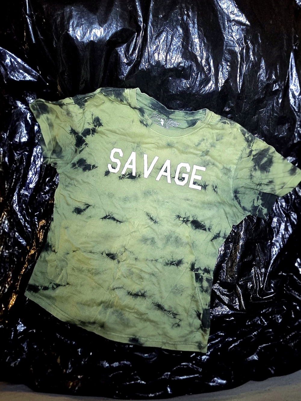 Ethika SAVAGE Tie-Dye Workout Tee - Olive Green Acid Wash - Size Medium - Distre
